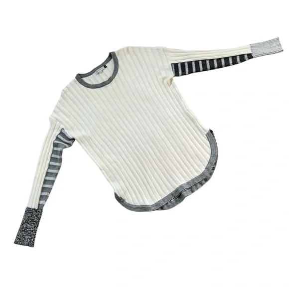 Zaket & Plover Cashmere Blend Ribbed Sweater Cream Grey Soft Long sz S/M - Picture 7 of 11